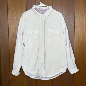 Lizard Thicket Reversible Shacket Women XL Pink Plaid Cream Corduroy Cottagecore